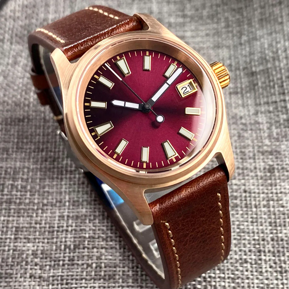 36mm Tandorio 24 Jewels NH35A Automatic Mens Watch Purple Dial luminous Hands Sapphire Glass 200m Waterproof Leather Strap