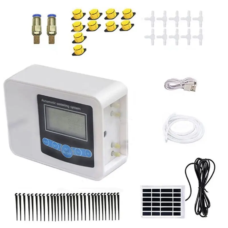 

A67P-Dual Pump Smart Drip System -Garden Solar Charging Watering System With 10M Tubes/Nozzles/Tees For Potted Plant Flowers