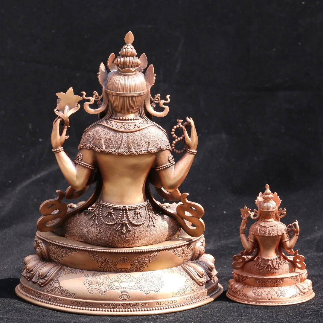 

DSA pure copper portable small Buddha statue with four arms Guanyin Bodhisattva Tibetan worship ornament
