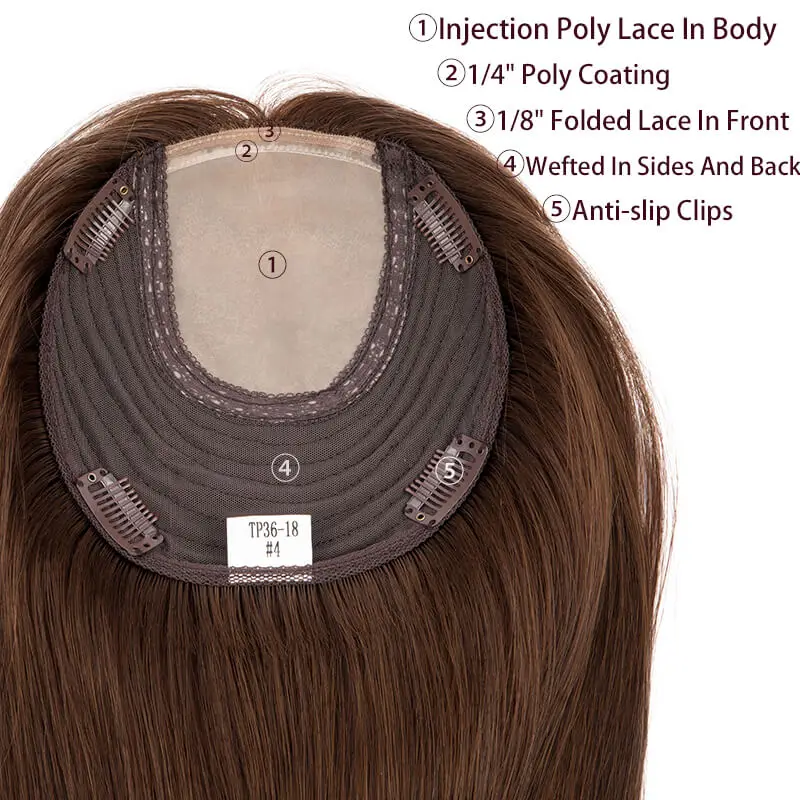 Straight Virgin Human Hair Toppers For Women 7x8 Jewish Women Toupee Hairpieces With 4 Clip Ins Hair Extensions Lace & PU & Weft