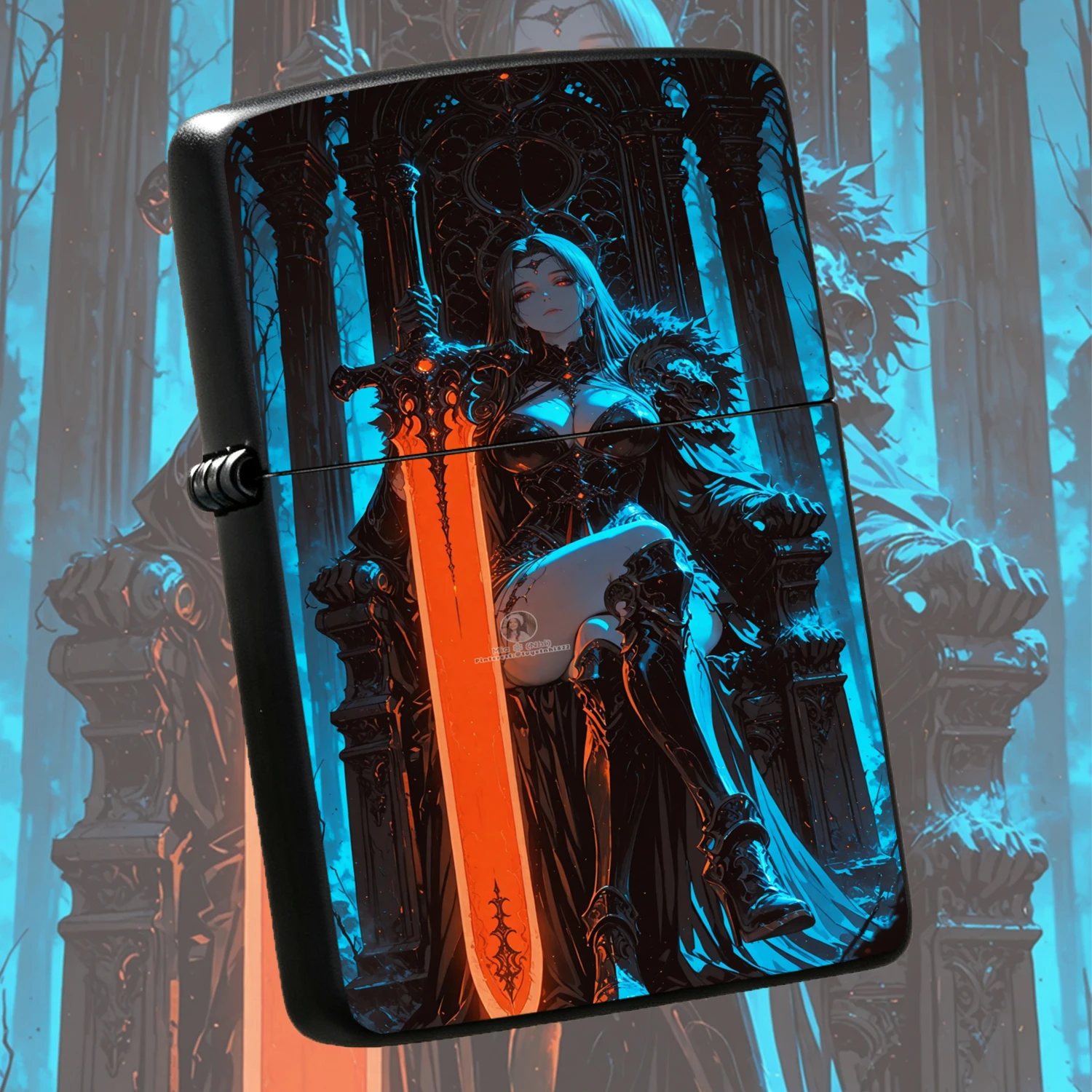 Anime Dark Throne Female Knight Lighter Cool Glowing Holy Sword Pattern PORTABLE Windproof Lighter Ideal for Collectors Outdoor Use Men Gift Unique Desktop Decor Trendy Fire Tool for Daily Ignition A Fun and Humorous Lighter