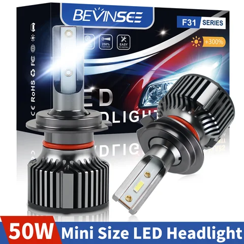 BEVINSEE H7 H4 Светодиодные фонари 50 Вт 6000LM H11 9006 HB4 9005 HB3 H1 H3 9012 HIR2 H27 880 881 Светодиодные автопротивотуманные фары 6000K 12 В