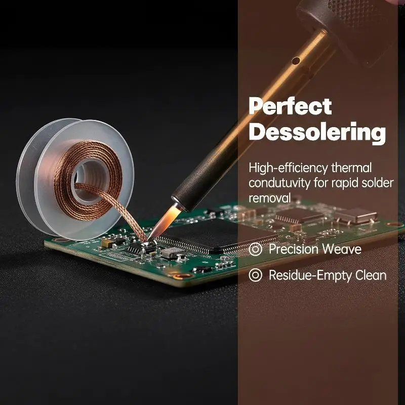 Professional Copper Desoldering Braid Tape Static Dissipative Fast Tin Removal Welding Tool for Precision Instrument Repair