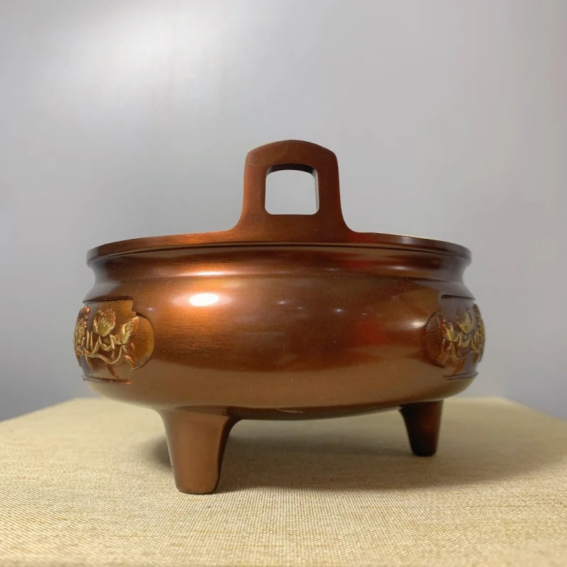 Exquisitely crafted copper , brass lotus , double-ear three-legged sandalwood incense burner, incens