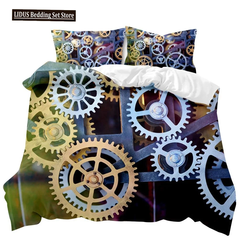 

Mechanical Gear Duvet Cover Set Steampunk Style Bedding Set Clocks Polyester Comforter Cover Men Mechanical Device Bedclothes