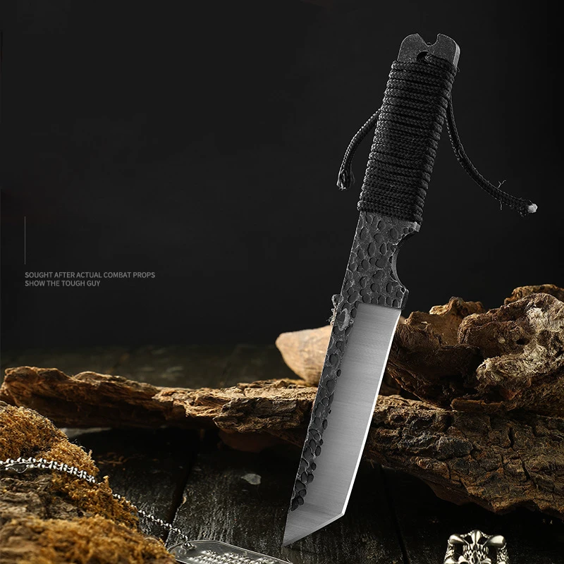 Outdoor High hardness straight knife, hand forging straight knife, portable self-defense knife, multi-function straight knife