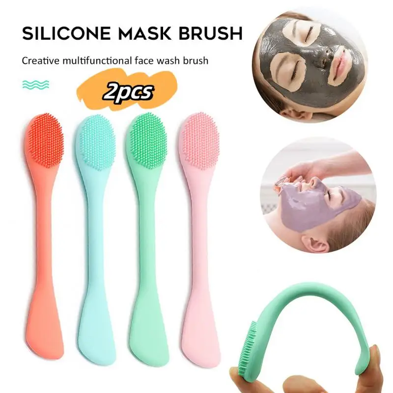 Double Head Facial Mask Brush Silicone Applicator Spoon Spatula Stirring Stick Women Skin Face Cleansing Care Home Makeup Tools