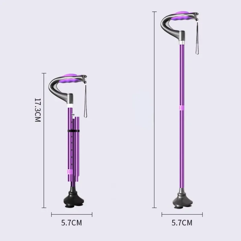 Question Mark Shaped Soft Rubber Handle Cane, Anti Slip Three Legged Crutches,Telescopic Folding Lightweight Medical Walking Aid