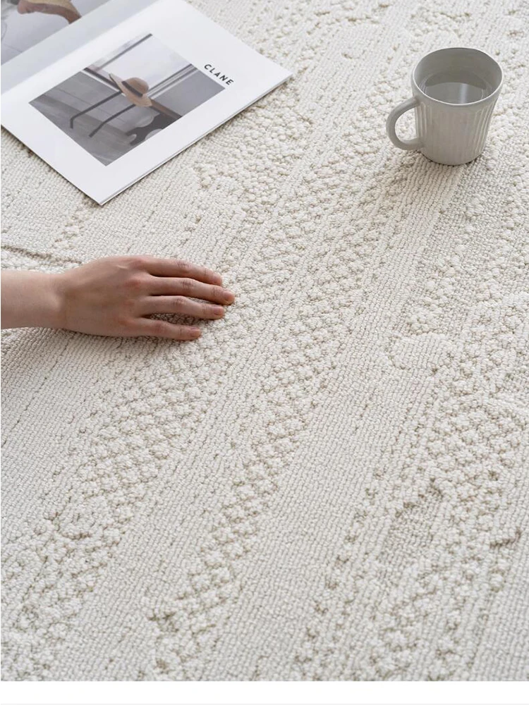 Minimalist Living Room Carpet Luxury Simple Large Area Rug 3D Sofa Coffee Table Floor Mat Thick Beige White Bedroom Bedside Mat