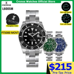 Cronos Sub Diver Men Watch Stainless Steel PT5000 Bracelet Ceramic Bezel 200 meters Water Resistant L6005 V3