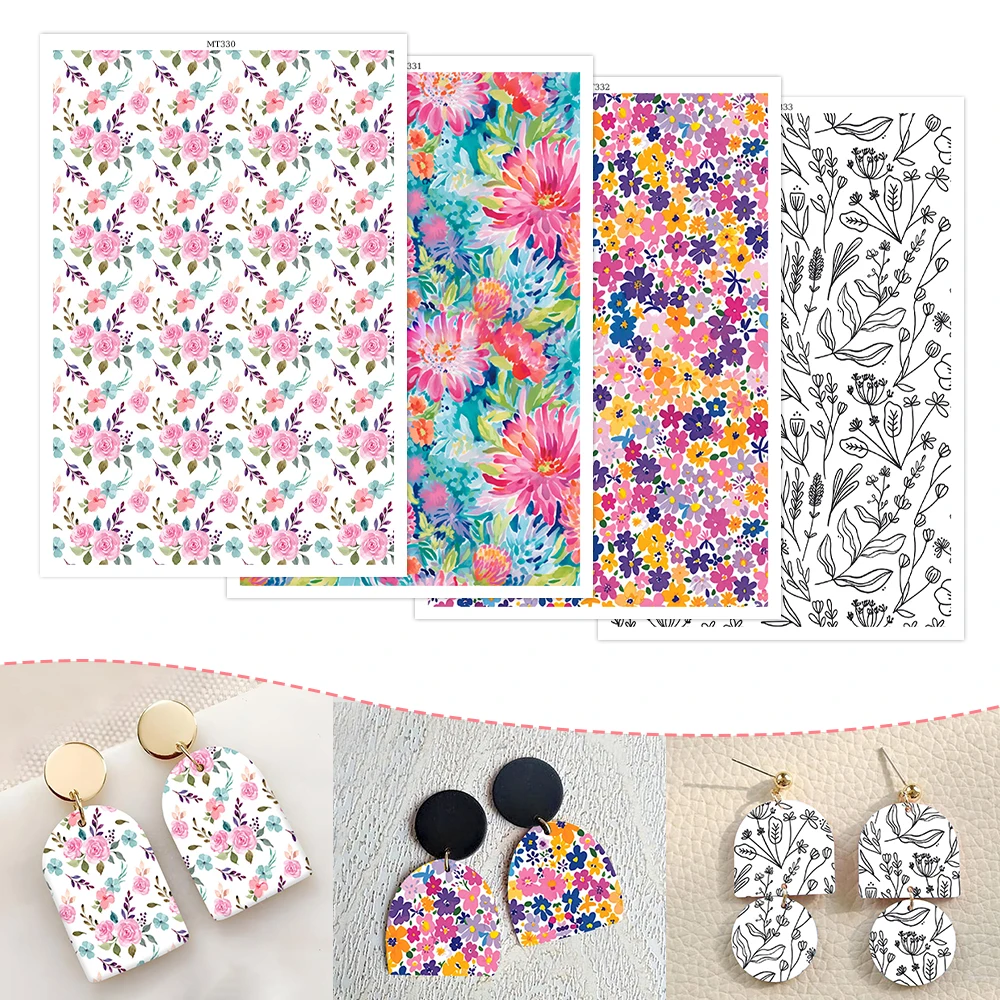 Weiche Keramik Polymer Clay Aquarell Transfer papier bunte Muster Tinte Blume Ornament Anhänger Ohrringe Schmuck herstellung Werkzeug
