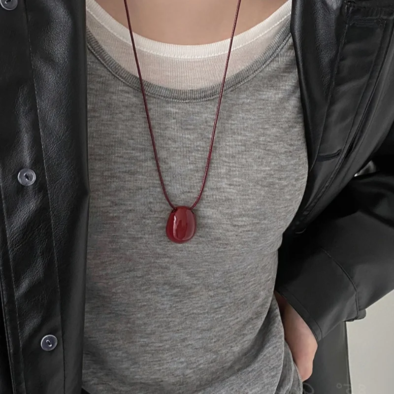 Fashion Long Rope Bean Pendant Necklace for Women Autumn Winter Sweater Chain Accessory - Image 2