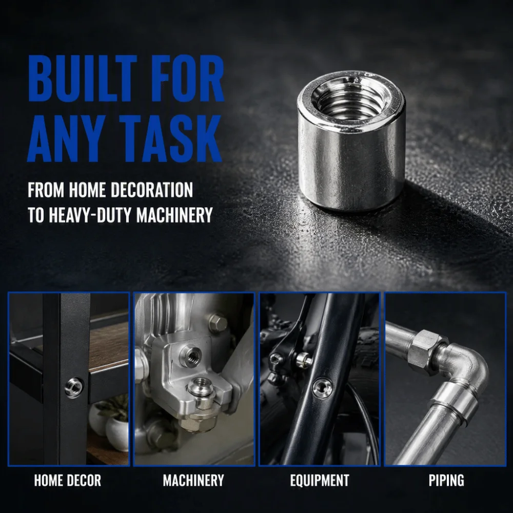 20pcs Female Fully Threaded Round Coupling Nuts M8 Fasteners Threaded Coupling Nuts Rod Hardware Nut Rod Hardware Use