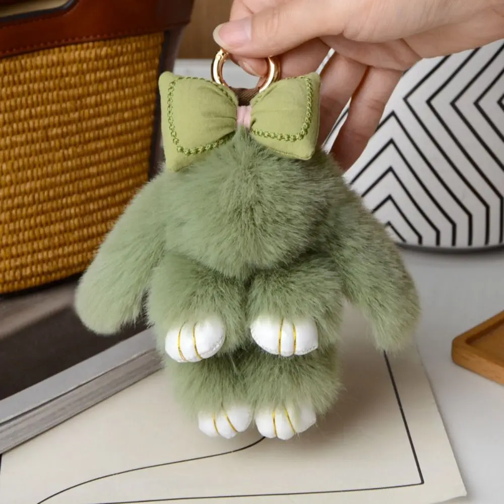 

Fashion Pluff Bunny Keychain Fluffy Cute Play Dead Rabbit Doll Bowknot Smooth Rabbit Fur Keychain Children's Toys