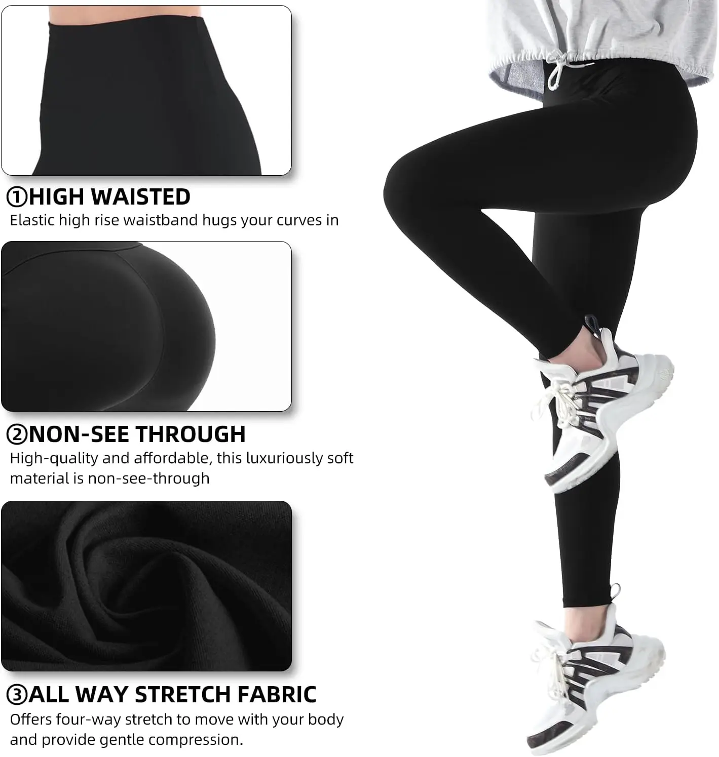 Women's High Waisted Leggings for Workout Running Stretchy Soft Leggings with Wide Waistband for Fitness Yoga image 2