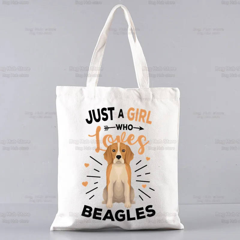 Bolsa de lona Beagle Cartoon para mulheres, Ulzzang Shopper Bag, Dog Print, sacola fofa, bolsas de ombro Harajuku