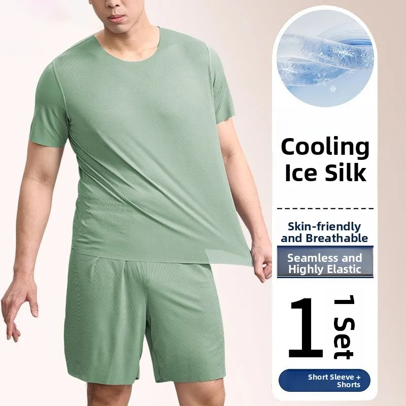 

Ultra-Thin Ice Silk Cool Feeling Summer New Men's Casual Home Clothes Spwear Sl T-irt ort Sve Set Close-Fitting