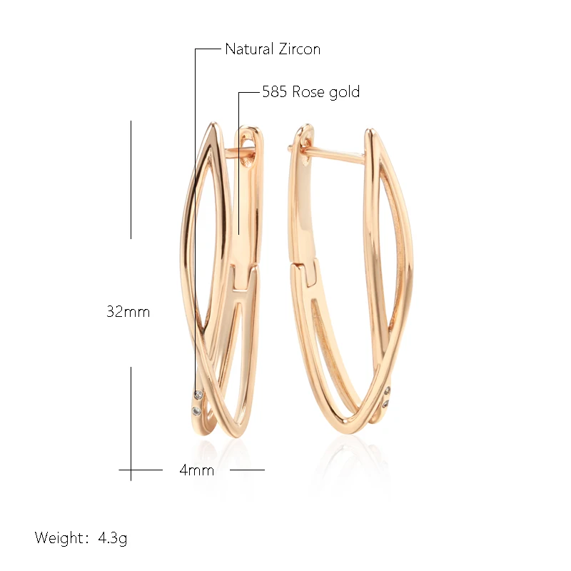 Kinel Hot Natural Zircon Long Drop Earrings for Women Fashion 585 Rose Gold Geometry Cross Unusual Daily Vintage Jewelry