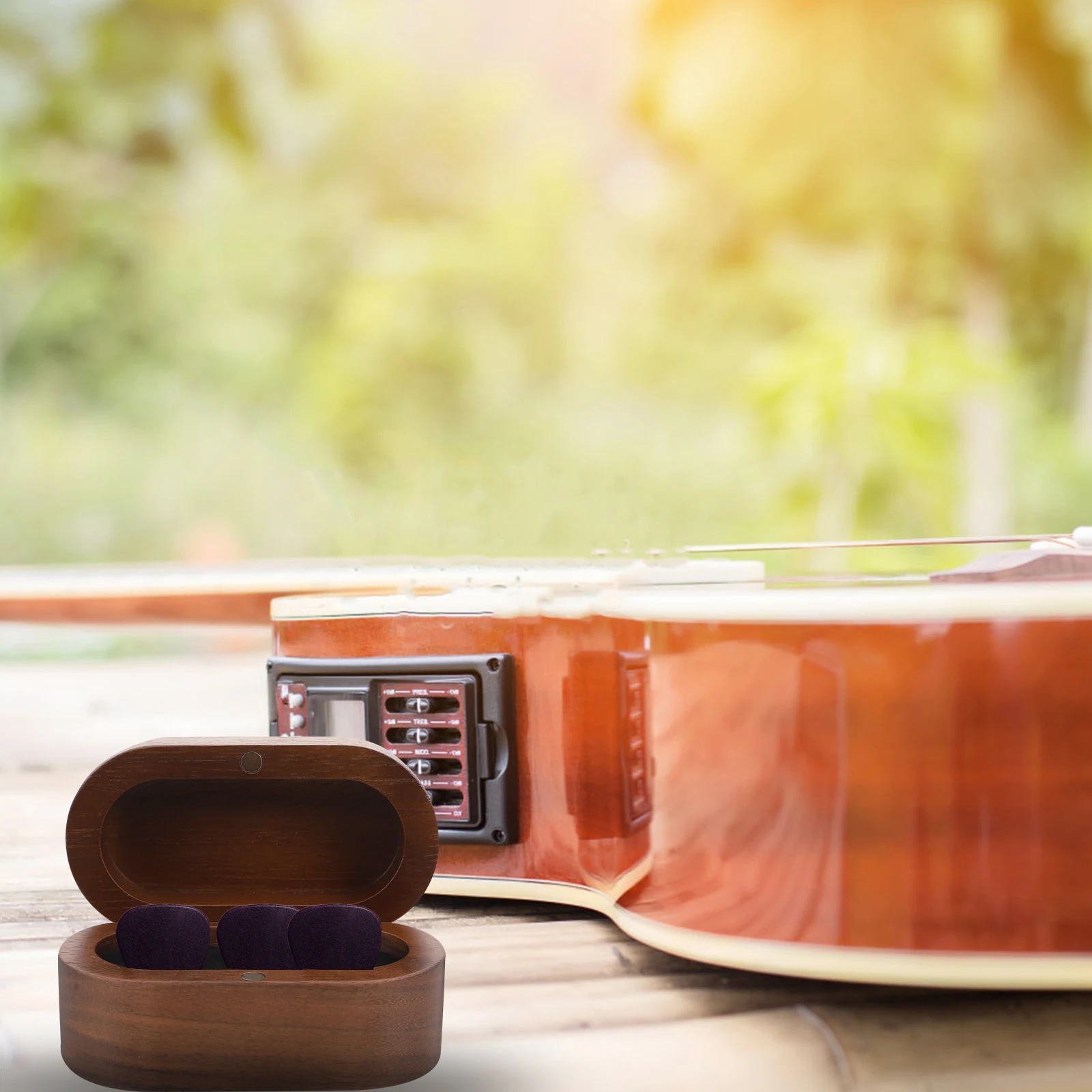 

1 pc Wooden Guitar Pick Storage Box Durable Picks Organizer Case Compact Portable Container For Travel Jewelry Holders