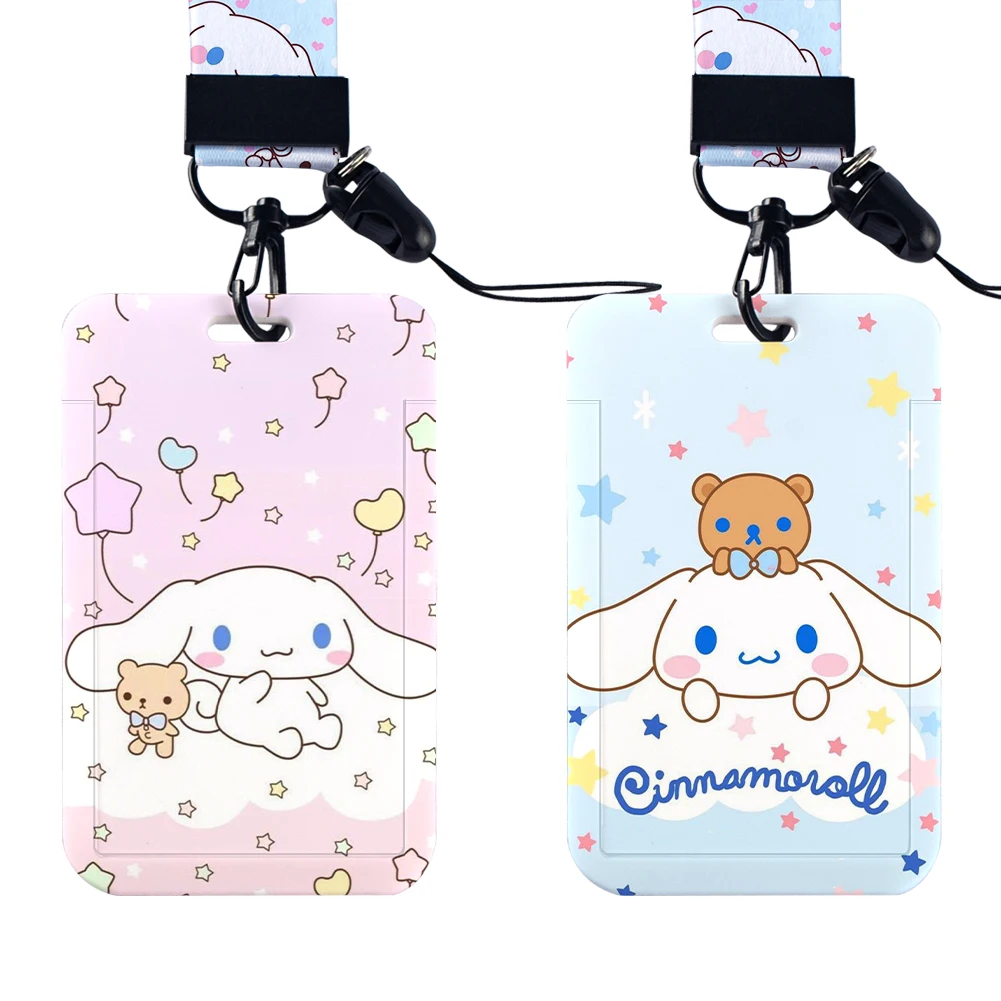 W tali leher kartu lanyard Sanrio Cinnamoroll lanyard tempat lencana ID gantungan kunci gantungan kunci tali gantungan kunci hadiah Aksesori