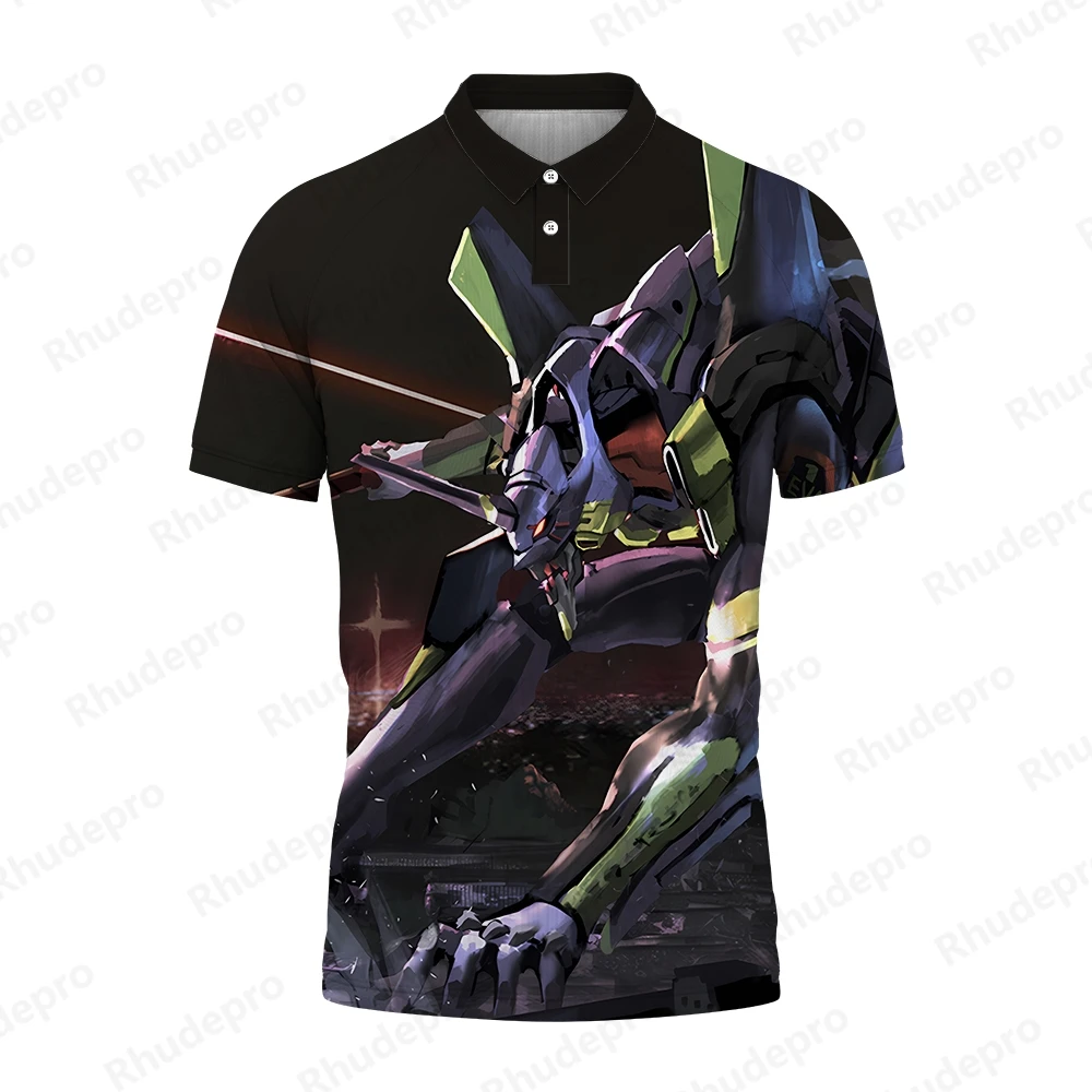 

3D Printed Polo Shirt Neon Genesis Evangelion Men High Quality Tops Y2k Short Sleeve 2024 Men's Streetwear Harajuku Style