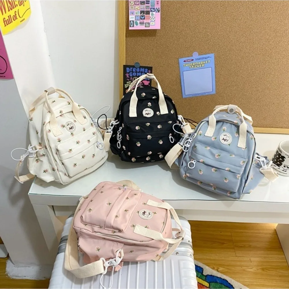 Flower Printed Mini Backpack Large Capacity Shoulder Bag Women\'s Handbag Small Schoolbag Outdoor Travel Portable Zipper Bag