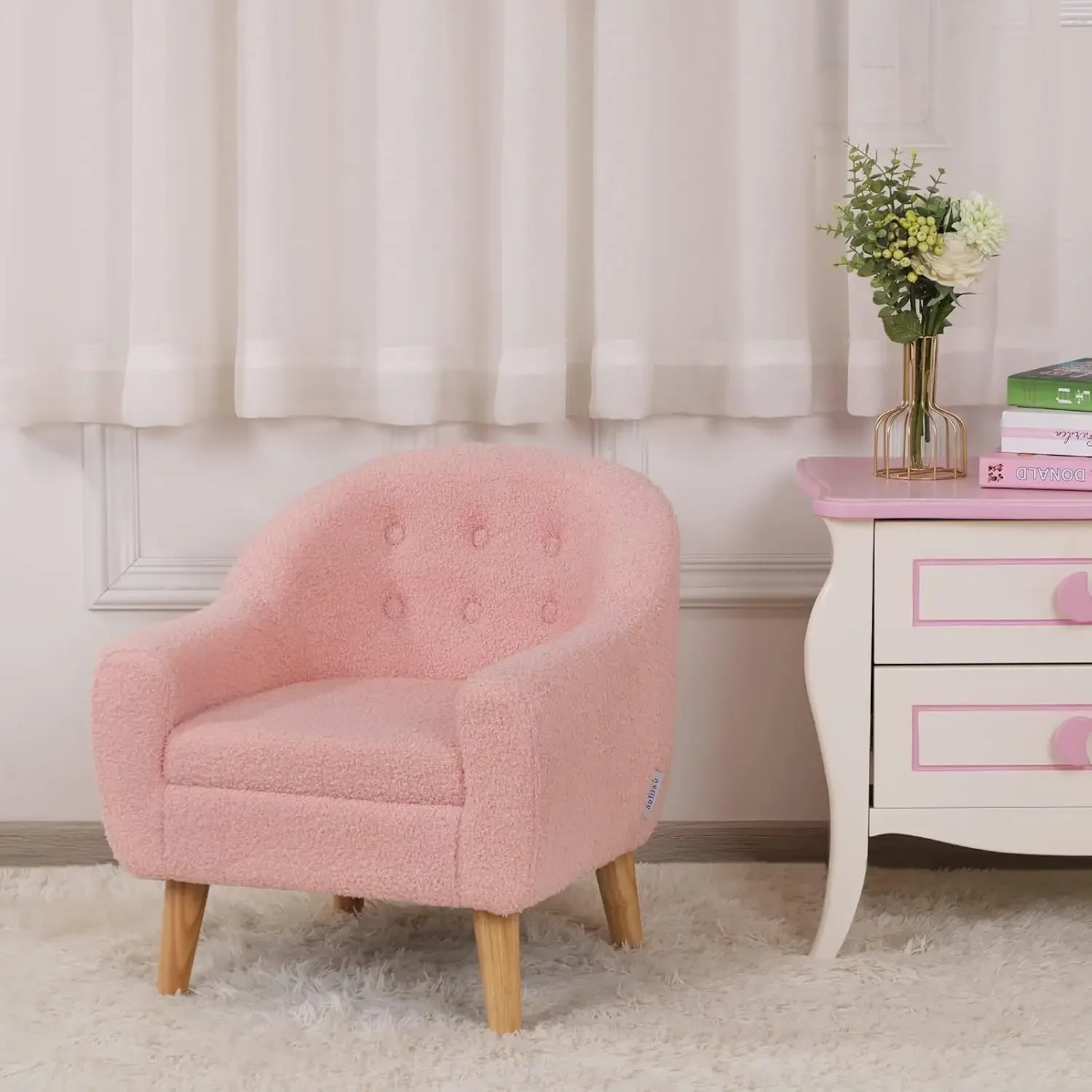 Canapé en velours avec pieds en bois pour enfants, chaise pour tout-petits, canapé pour enfants, grand canapé pour enfants, cadeau rose