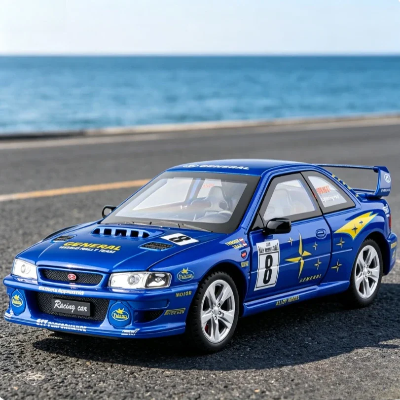 1:24 STI track version alloy car model pull back sound and light latte modified window Alloy diacast cast car model rebound toy