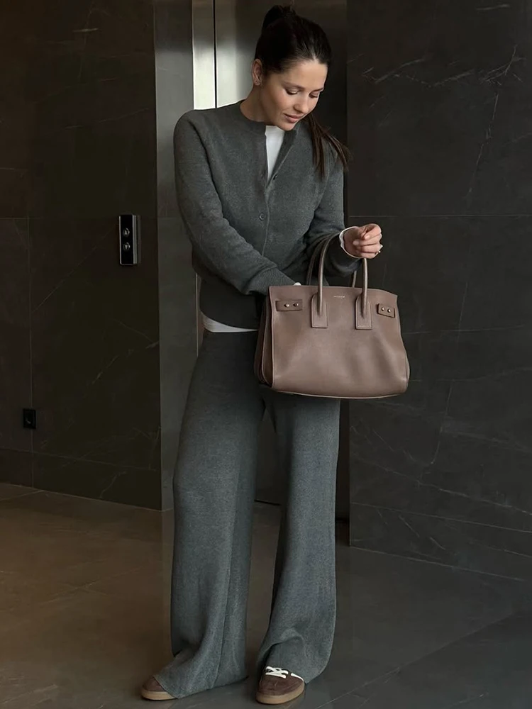 Tuularose النساء السراويل 2 قطعة الخريف سترة متماسكة سترة الصلبة بانت مجموعات عادية مكتب سيدة الأساسية الدافئة متماسكة بانت مجموعات 2025 #6