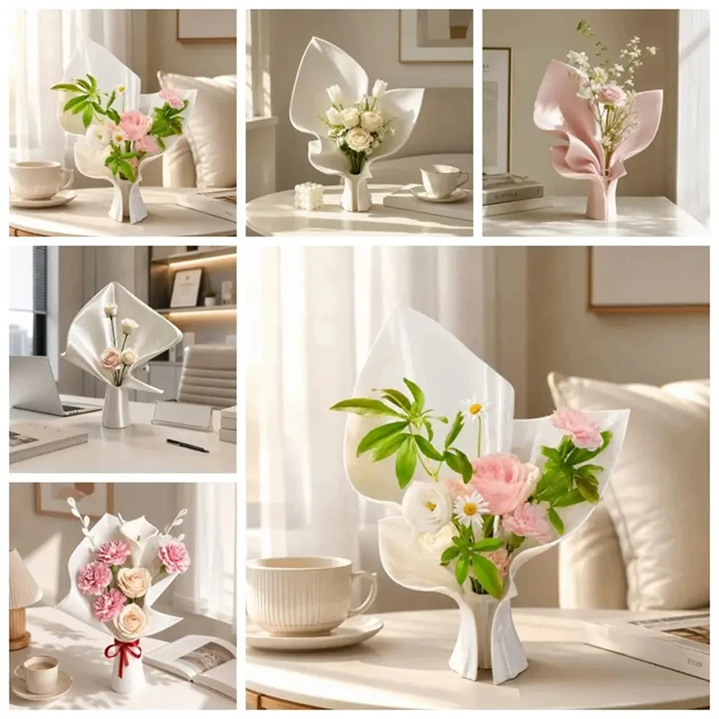 New Nordic Style Flower Bouquet Vase Creative Irregular Desktop Ornament 3D Printing Modern Art Flower Display Container Gifts
