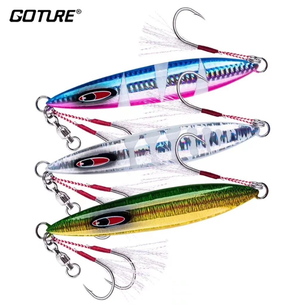 

Goture Luminous Metal Jig Fishing Lure Weight 100g 150g 250g Large Metal Shore Cast Jigs Quality Salt Water Fishing Bait