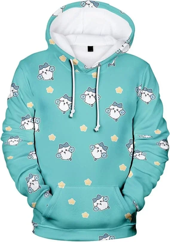 2027 Niedlicher Chiikawa Usagi Hamburger-Print Hoodie Anime Cartoon 3D Pullover Sweatshirt Langarm Freizeit Kapuzenpullover Familien-Set – Detail 13