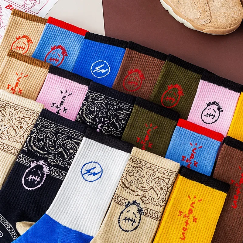 New Socks for Men Hip-hop Street Skateboard Cactus Jack Skate Crew Socks Luxury Fashion Black Funny Mens Gifts Sock