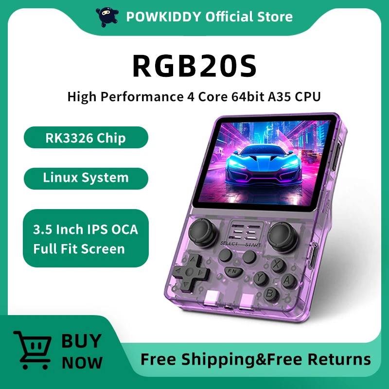 

НОВАЯ прозрачная портативная игровая консоль POWKIDDY RGB20S, 3,5 дюйма, 640*480, IPS-экран ArkOS Opendinglinux, игровые подарки для детей