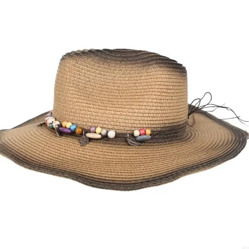 

M6CD Cowgirl Hat Belt Braided Beads Cowboy Hat Belt for Women Men Panama Hat Multifunctional Hat Companion Belt