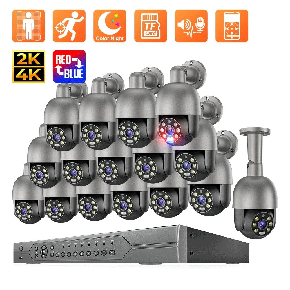 

Techage 8MP 4MP Ultra HD Outdoor POE H.265 16CH CCTV System Smart Security PTZ Camera System Full Color Night Surveillance Kit