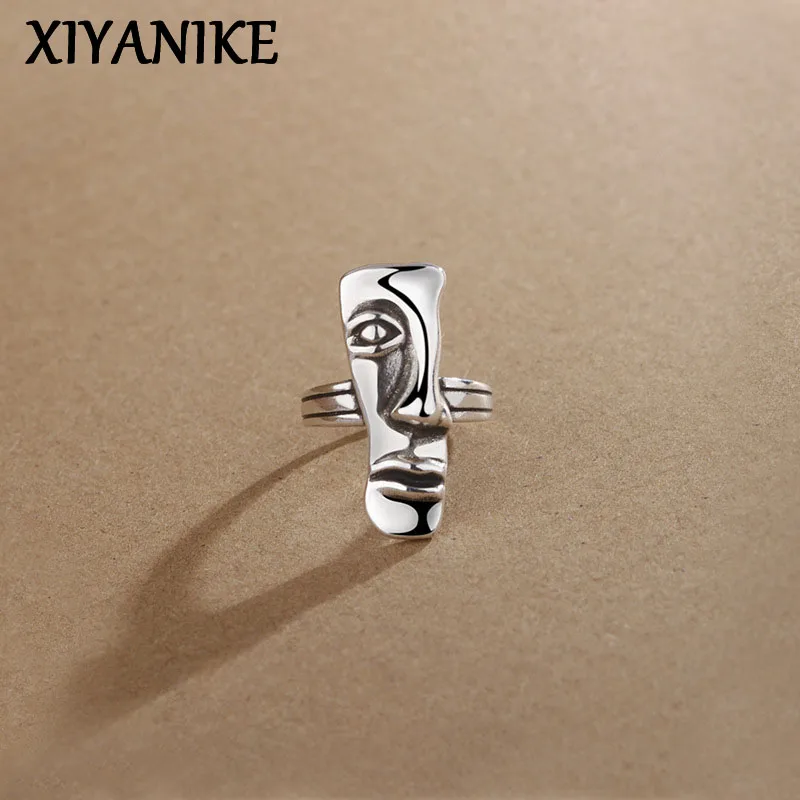 XIYANIKE Abstract Face Cuff Finger Rings For Men Women Unisex Fashion New Jewelry Anniversary Gift Party Birthday anillos mujer