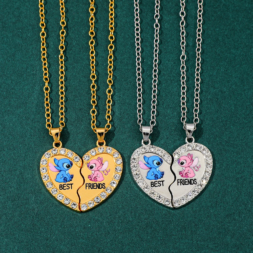 Stitch Angel Best Friends Honey Love Collar con colgante, gargantilla de cadena, corazón roto, BFF, regalo de joyería de buena amistad, juego de 2 piezas