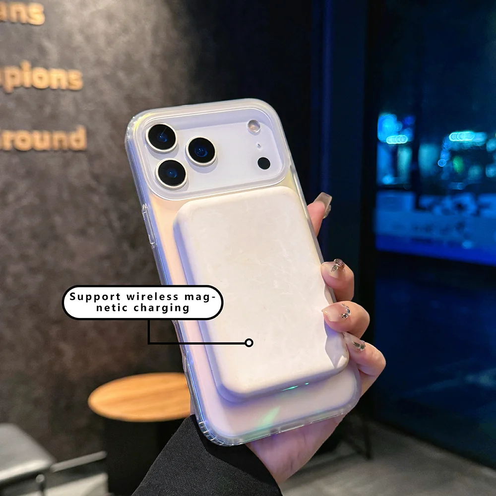 iPhone 17 Pro Max用レーザーカラーマットスマホケース サンシャインセット スカイ 17 Pro マグネットカバー 17Air グラデーションカラーチェンジ。