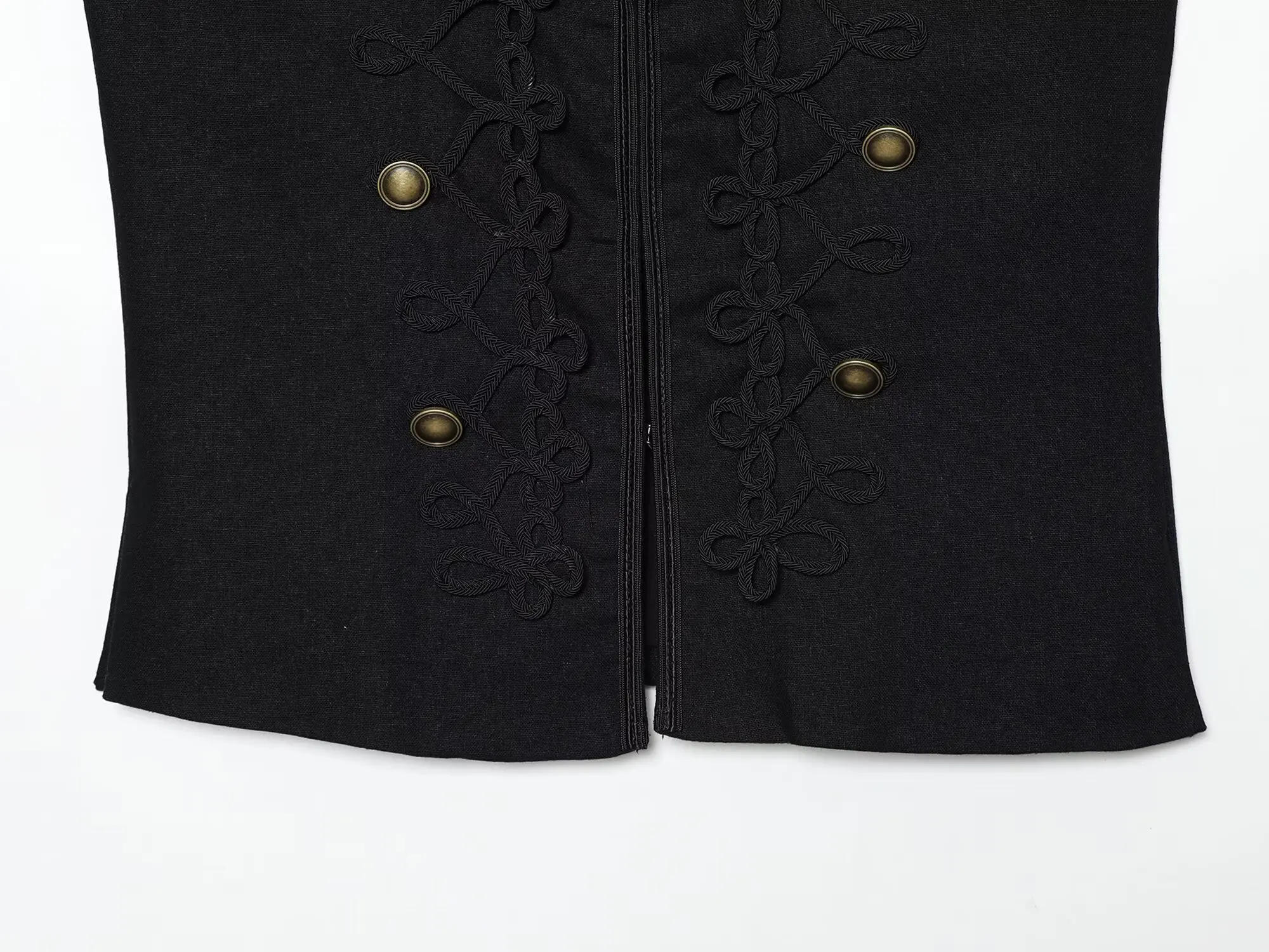 HH Elegante Retro Schwarze Ärmellose Weste mit Doppelreihigen Froschknöpfen für Formelle Anlässe, Alltag, Büro und Urlaub – Detail 8