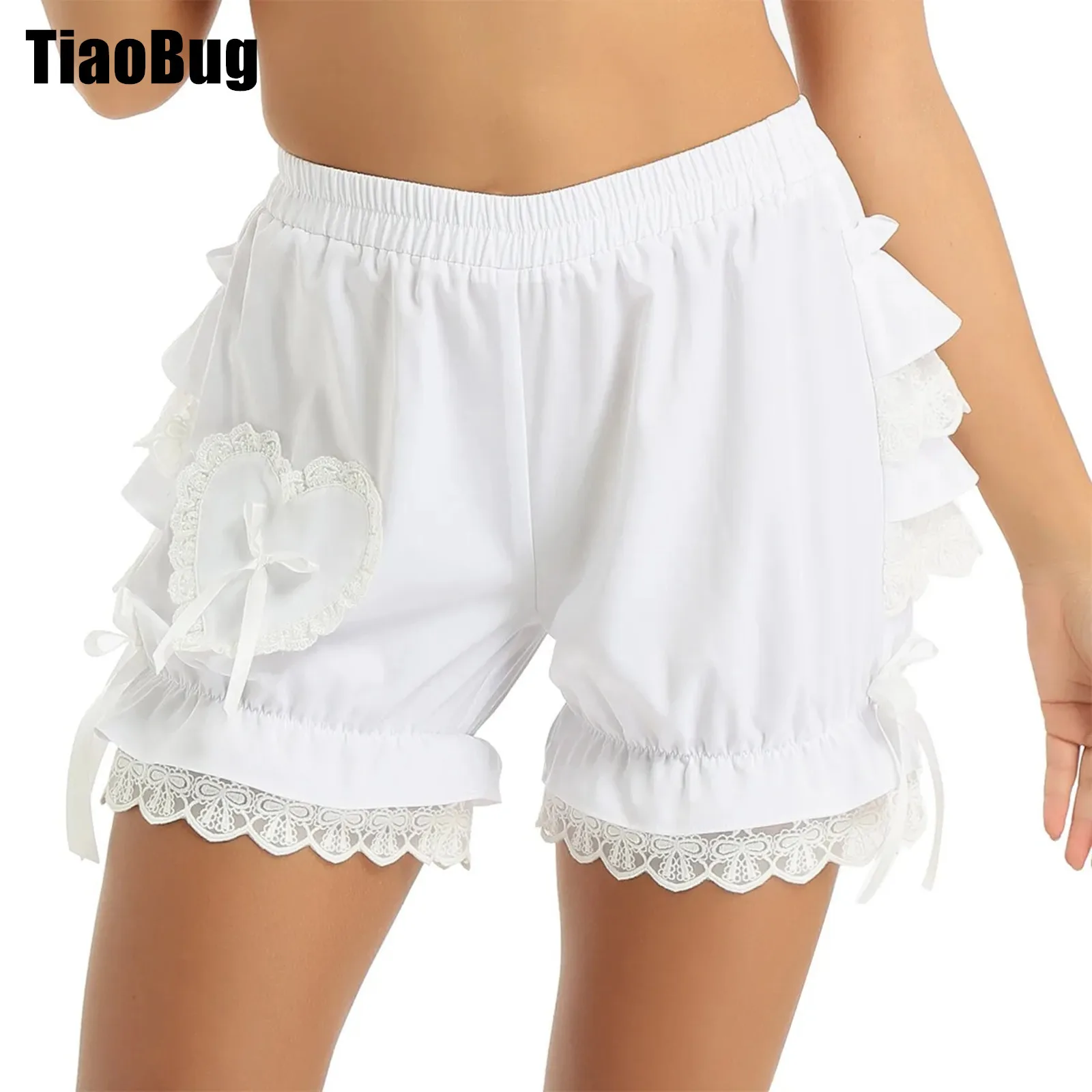 

Womens Vintage Victorian Gothic Pantaloons Costume Elastic Waist Layered Ruffle Lace Trim Loose Pumpkin Shorts Bloomers Shorts