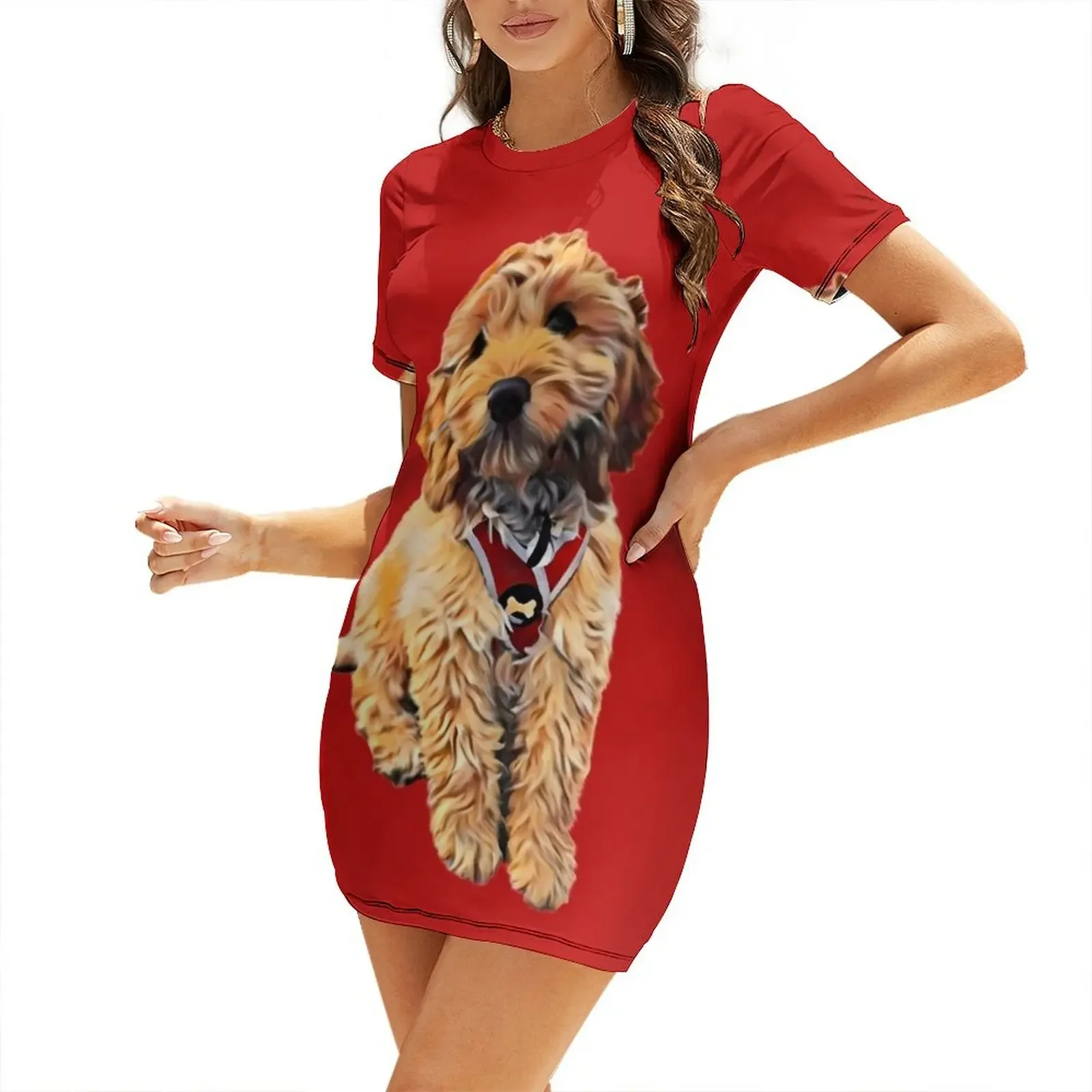 

Cute Golden Doodle art Short-Sleeved Dress Woman clothes dresses for womens dress for women summer summer women's suit Dress