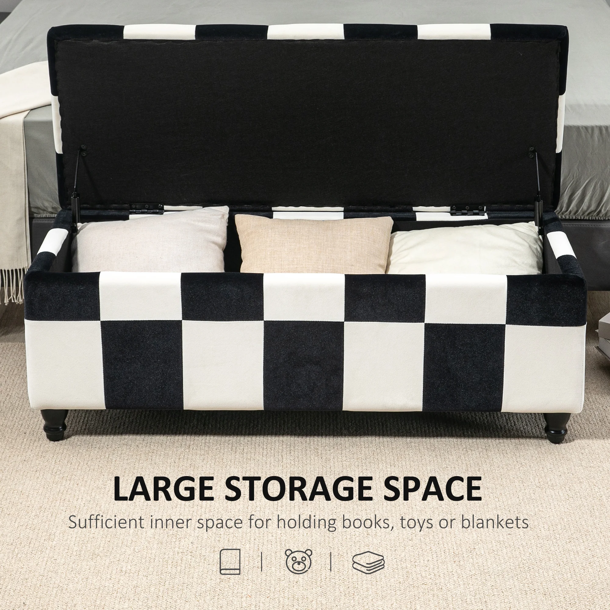 HOMCOM 114 x 47 x 47cm Velvet Storage Ottoman, Button-tufted Footstool Box
