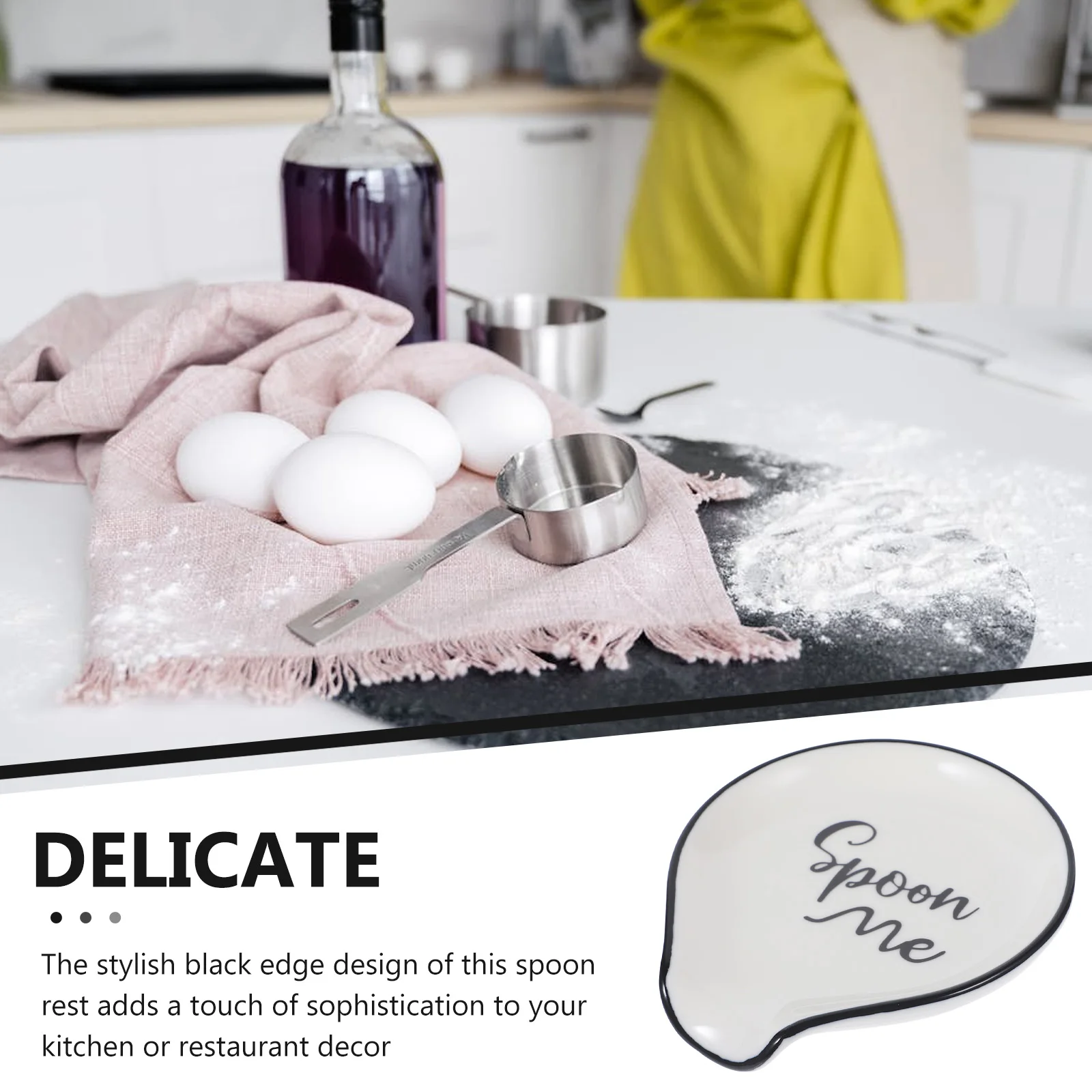 

Ceramic Spoon Rest Black Edge Cooking Spoon Holder Ladle Spatula Tong Kitchen Countertop Scoop Smooth Scoop Rest