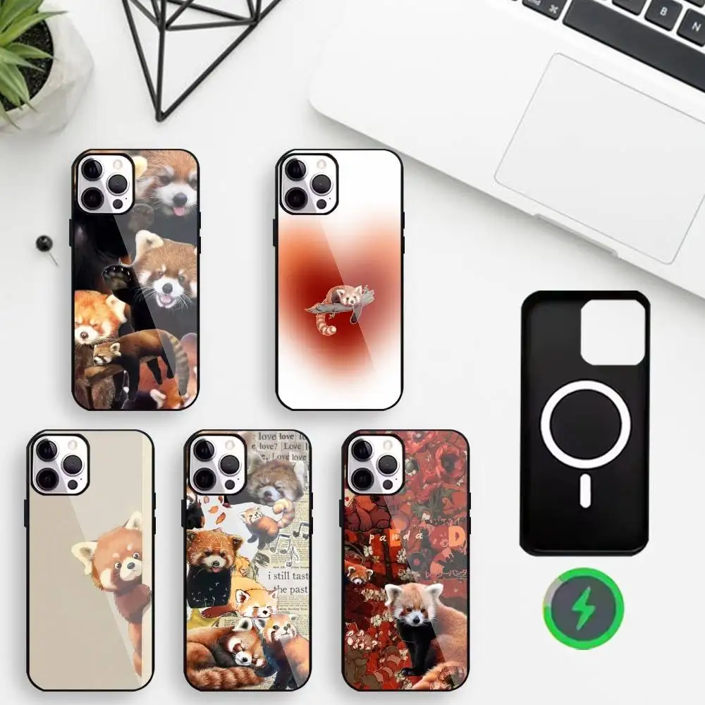 

Cute Western Red Panda Phone Case For iPhone17,16,15,14,13,12,11 Plus,For Magnetic Wireless Charge Cover