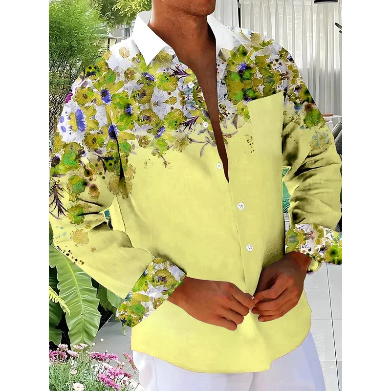 Gradient Floral Abstract Men's Shirt 3D Printing Unisex Casual Fashion Long Sleeve Shirt Lapel Single Breasted Unisex Clothing