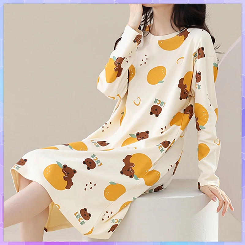 

1Pc Spring Summer Nightgowns Home Wear Sleep Night Dress Women's Cotton Nightie Nightgowns Cute Cartoon Nightgowns Sleepwear