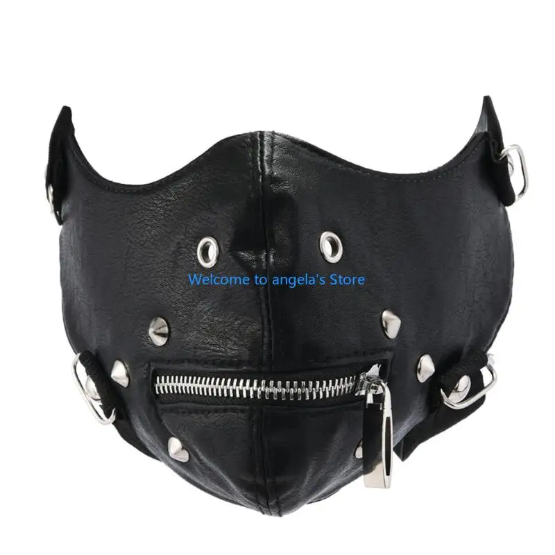 X4YC Punk Faux Leather Mask,Wind Protector Motorcycle Biker Half Face Mask,Anti Dust Sport Mask Cosplay Halloween Costume