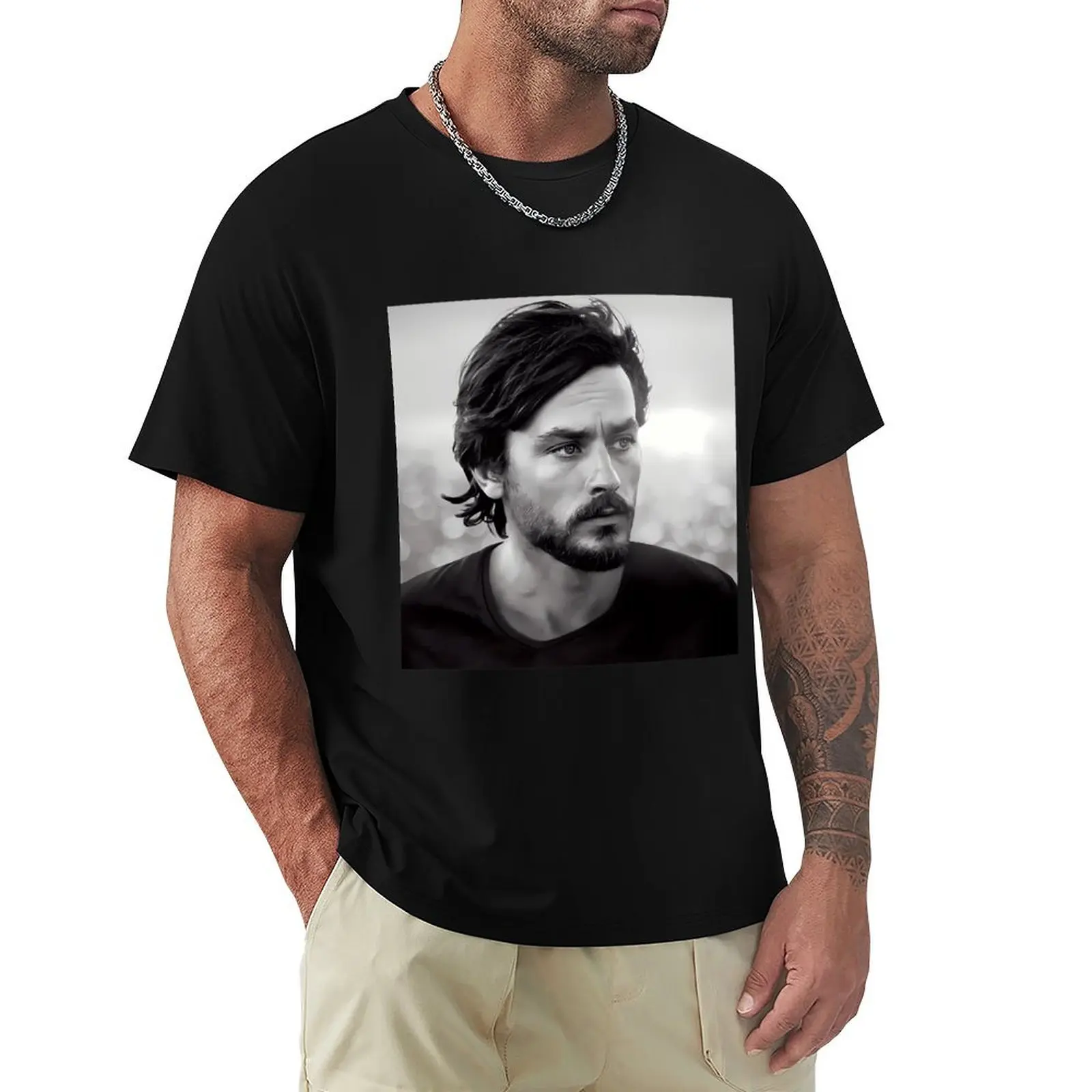

Alain Delon with beard . T-Shirt shirts graphic summer shirt boys whites tee shirts for men