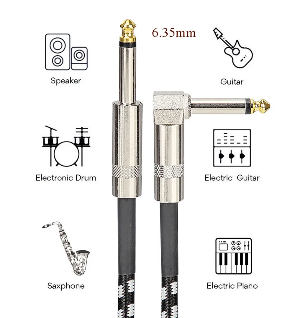 6,35 mm Audiokabel TRS 1/4 Zoll 6,5 mm Audiokabel für E-Gitarre Bass 1,5 m 3 m vergoldetes, abgeschirmtes, geräuscharmes Klinkenkabel – Detail 1